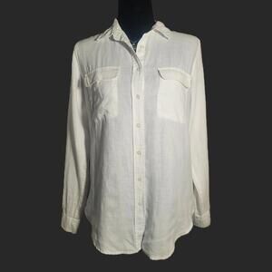 CAMIXA by Celina Di Pisa Women's White Linen Button-Down Shirt - Sz S Classic